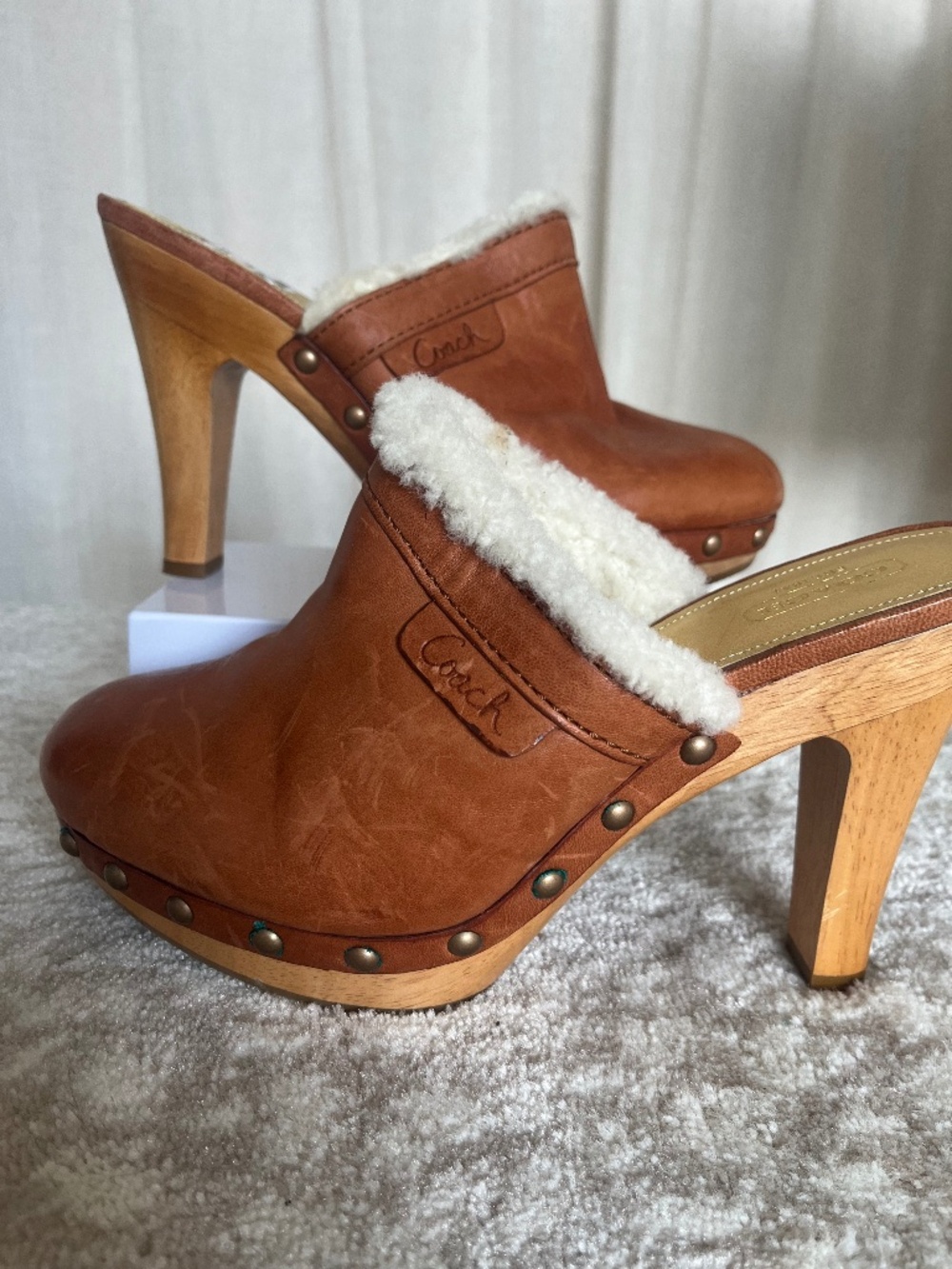 Coach Leather & Shearling Clogs - Size 9 - EUC